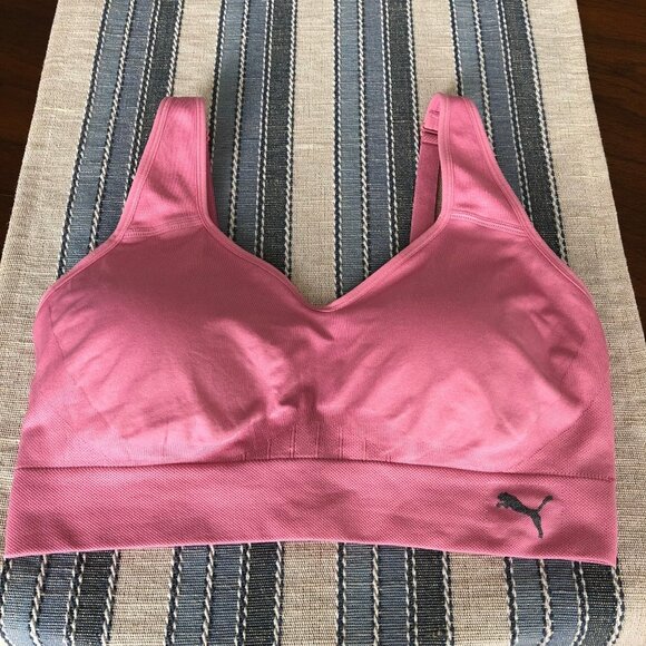 Puma Activewear V Neck Adjustable Straps Nylon Sports Bra Top Pink Sz L NWOT - Picture 1 of 6